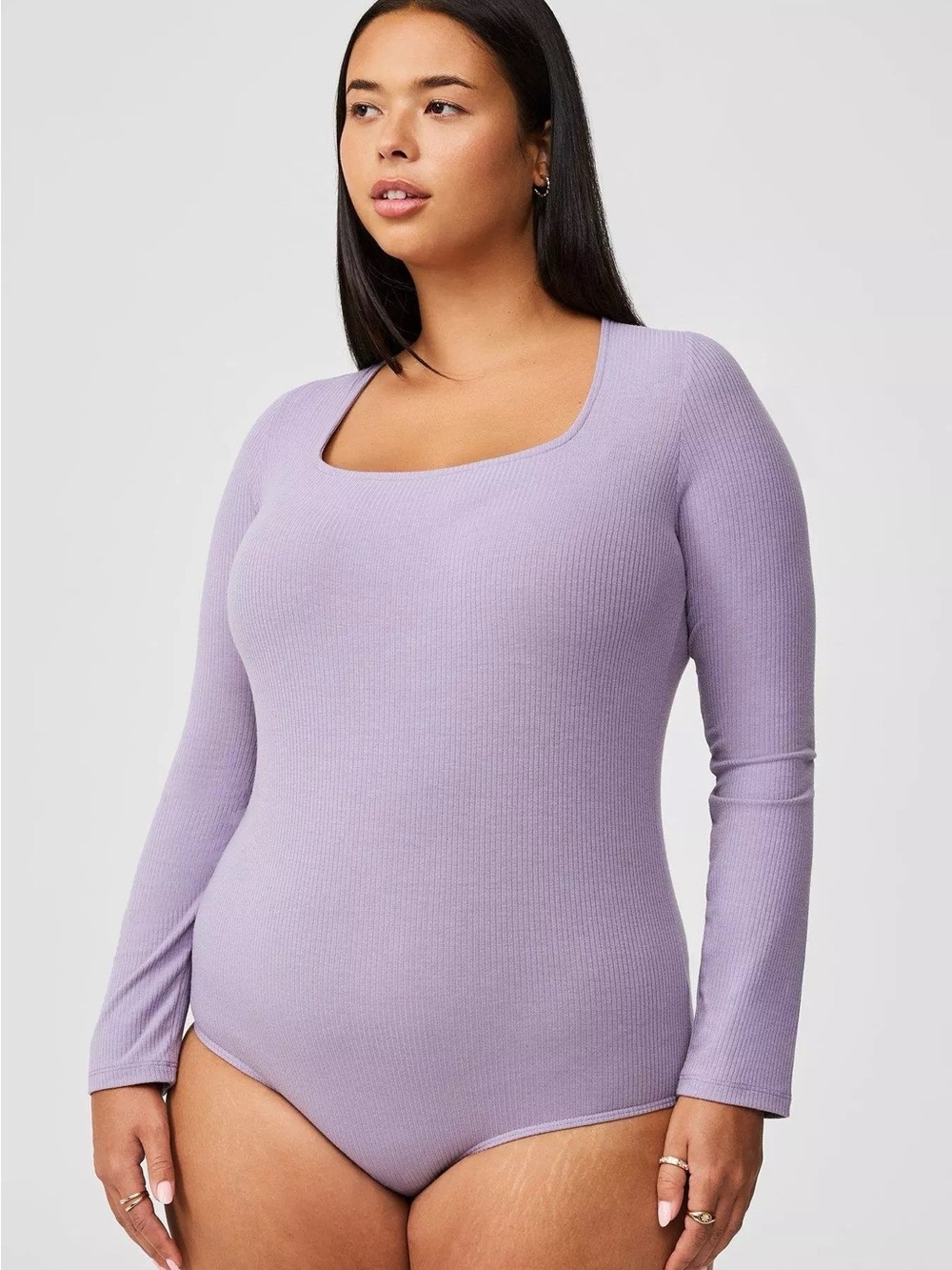 Torrid Super Soft Size 2X Dusk Purple Ribbed Square Neck Full Coverage Bodysuit